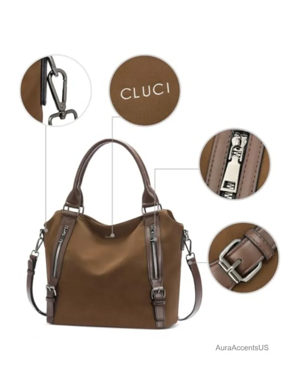 Large Suede Hobo Handbags for Women, Multi-Pocket Shoulder Crossbody Purse